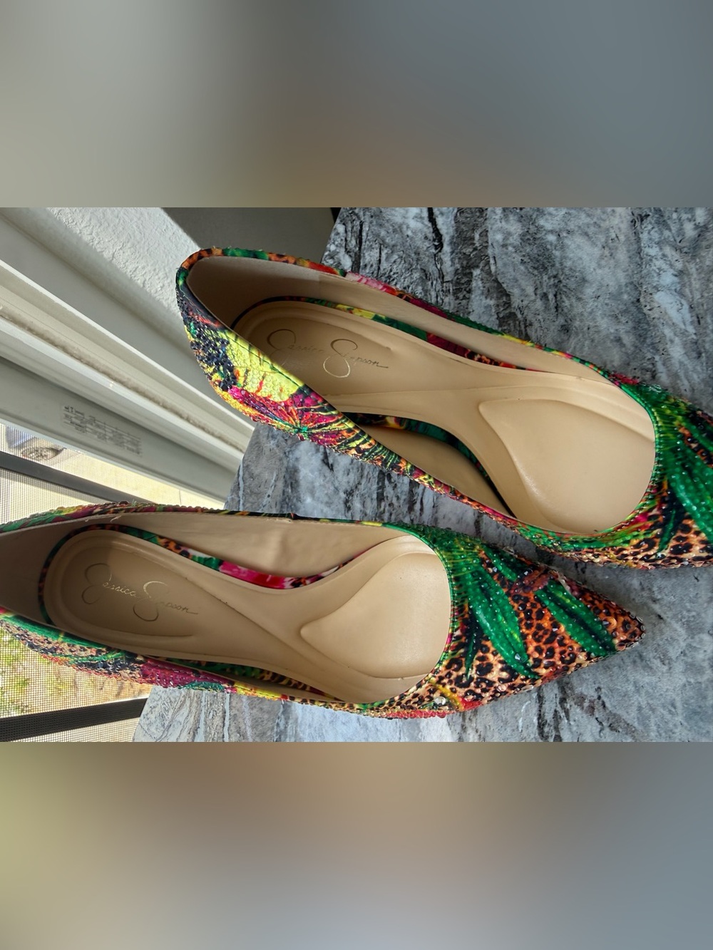 Jessica Simpson Multicolor Tropical Print Pointed Toe Heels - Picture 5 of 6